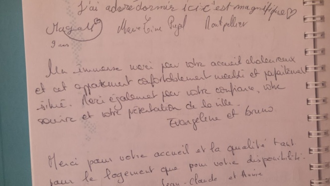 Quelques pages plus récentes du livre d'Or ( déjà 8 ans!), 2017/ 2018