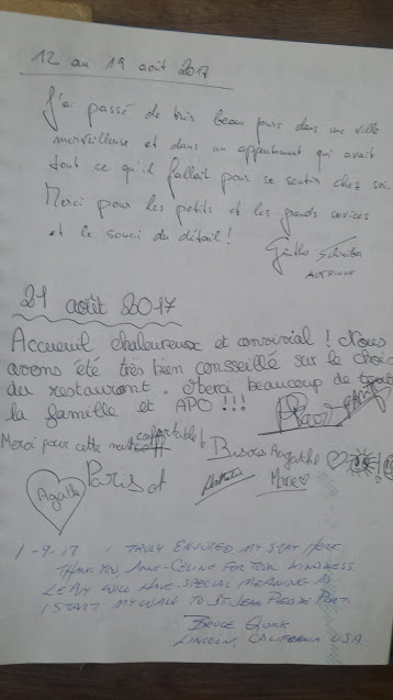 Quelques pages plus récentes du livre d'Or ( déjà 8 ans!), 2017/ 2018