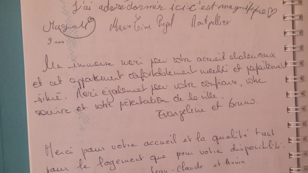 Quelques pages plus récentes du livre d'Or ( déjà 8 ans!), 2017/ 2018